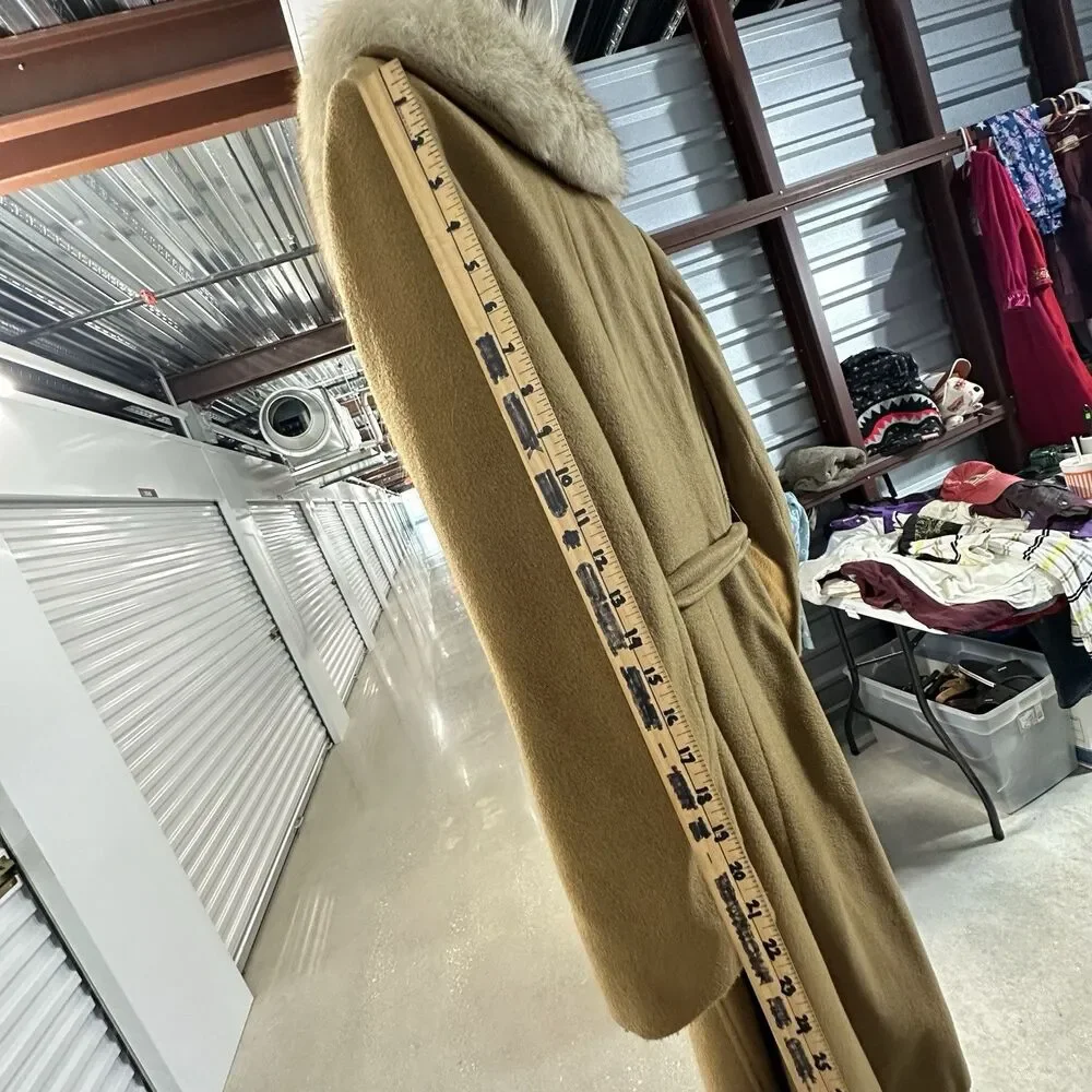 Vintage Regency Cashmere Coat Women Medium 70s Glam Fashion Fox Fur Long Brown - Picture 5 of 14